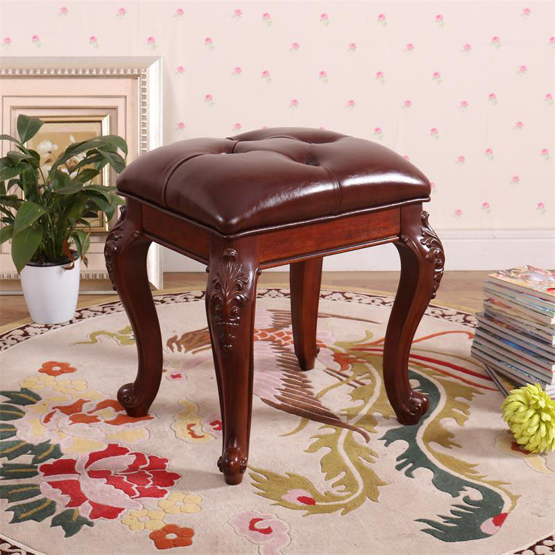 Mid-Century Modern Ottoman Faux Leather Upholstered Tufted Rectangle Ottoman Brown 1 Piece Brown Clearhalo 'furn' 'furn_ottomans_poufs' 'Furniture' 'Living Room Furniture' 'Ottomans & Poufs' 'ottomans_poufs' 6586299