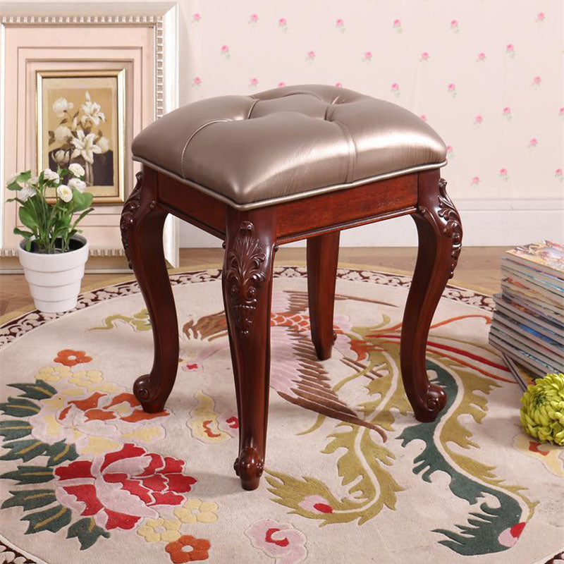 Mid-Century Modern Ottoman Faux Leather Upholstered Tufted Rectangle Ottoman Silver 1 Piece Brown Clearhalo 'furn' 'furn_ottomans_poufs' 'Furniture' 'Living Room Furniture' 'Ottomans & Poufs' 'ottomans_poufs' 6586300