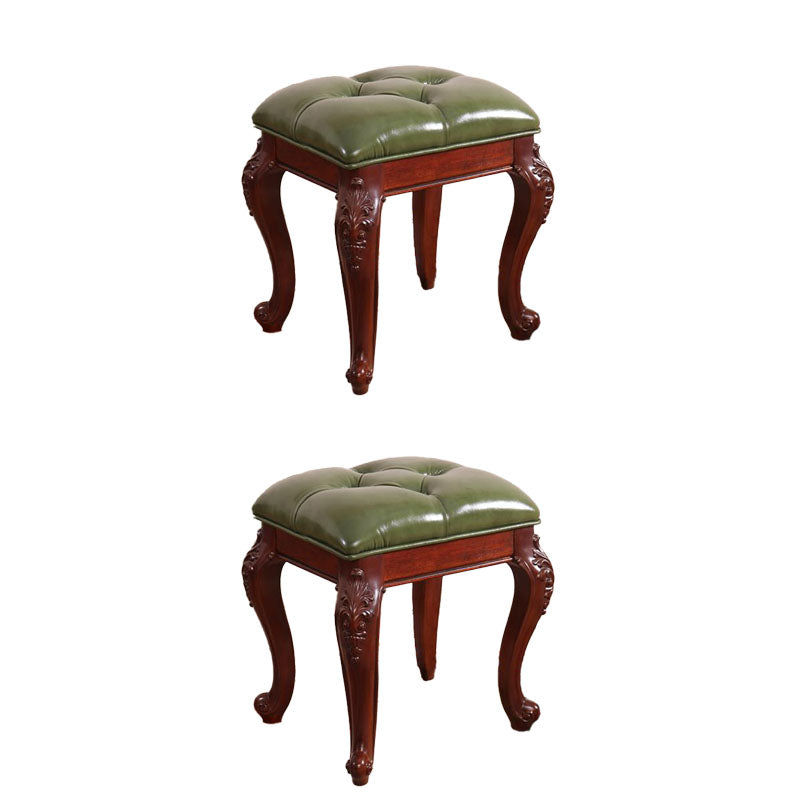 Mid-Century Modern Ottoman Faux Leather Upholstered Tufted Rectangle Ottoman Green 2 Piece Set Brown Clearhalo 'furn' 'furn_ottomans_poufs' 'Furniture' 'Living Room Furniture' 'Ottomans & Poufs' 'ottomans_poufs' 6586323