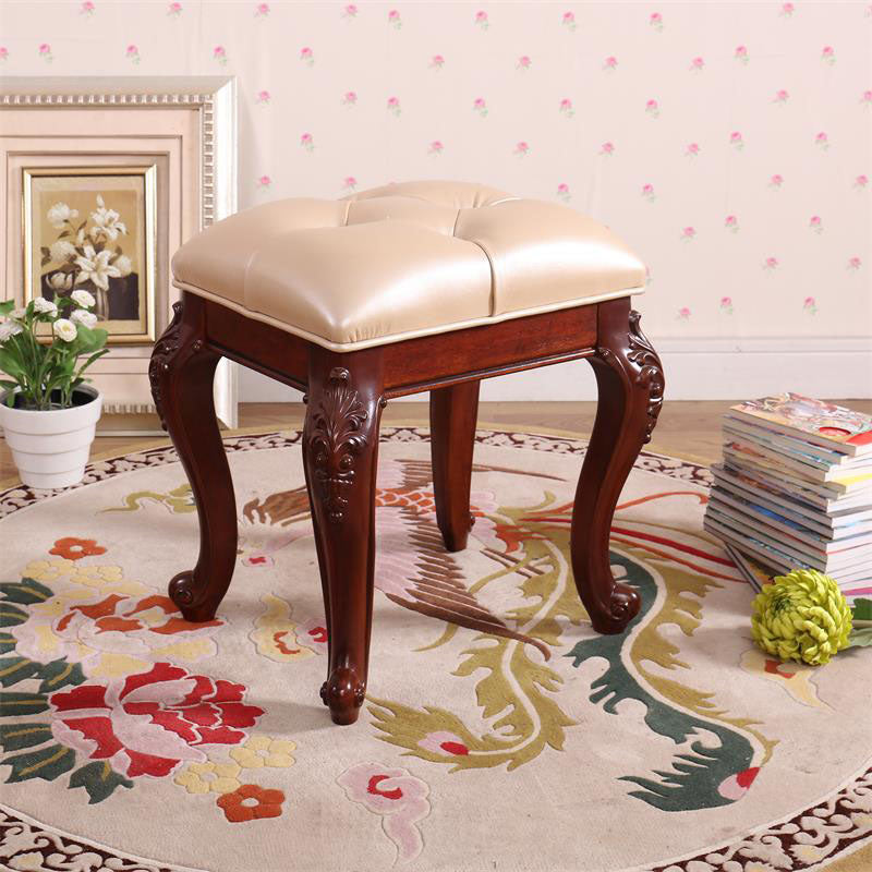 Mid-Century Modern Ottoman Faux Leather Upholstered Tufted Rectangle Ottoman Beige 1 Piece Brown Clearhalo 'furn' 'furn_ottomans_poufs' 'Furniture' 'Living Room Furniture' 'Ottomans & Poufs' 'ottomans_poufs' 6586337