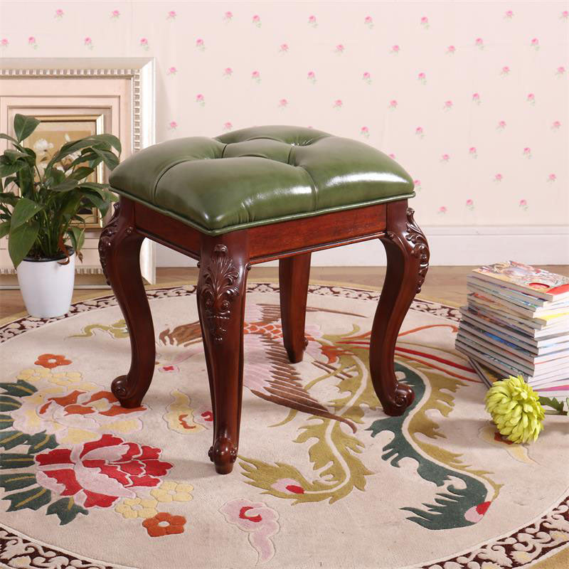 Mid-Century Modern Ottoman Faux Leather Upholstered Tufted Rectangle Ottoman Green 1 Piece Brown Clearhalo 'furn' 'furn_ottomans_poufs' 'Furniture' 'Living Room Furniture' 'Ottomans & Poufs' 'ottomans_poufs' 6586338