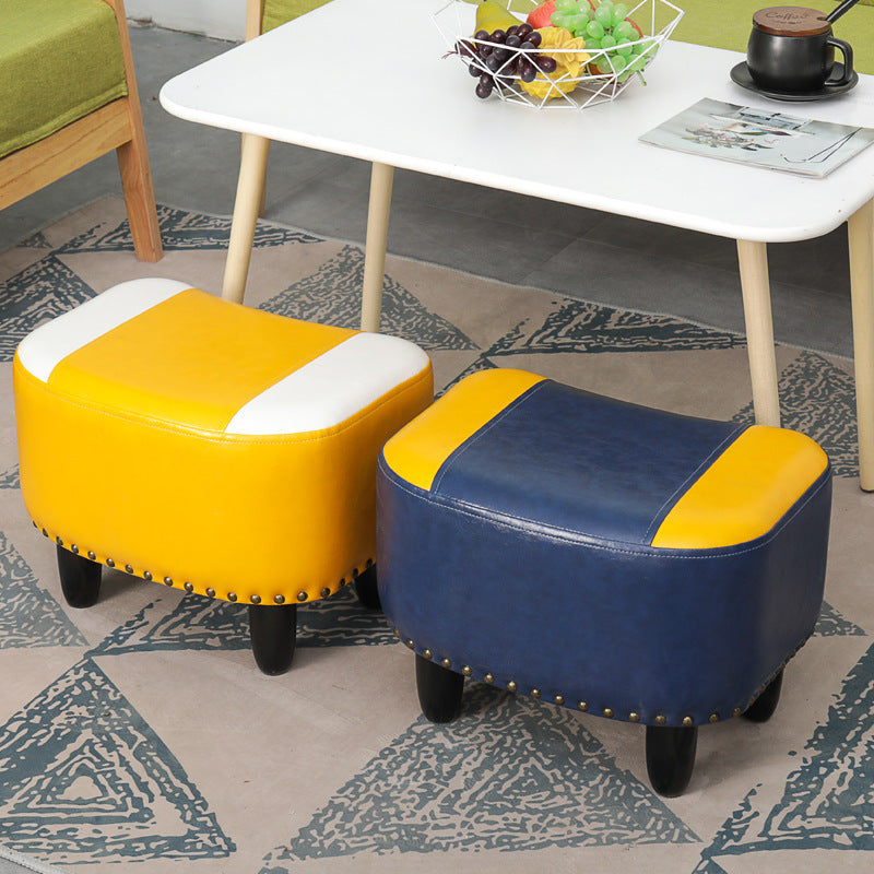 Nailhead Trim Ottoman Leather Special Shape Contrast Color Stain Resistant Ottoman Clearhalo 'furn' 'furn_ottomans_poufs' 'Furniture' 'Living Room Furniture' 'Ottomans & Poufs' 'ottomans_poufs' 6586340