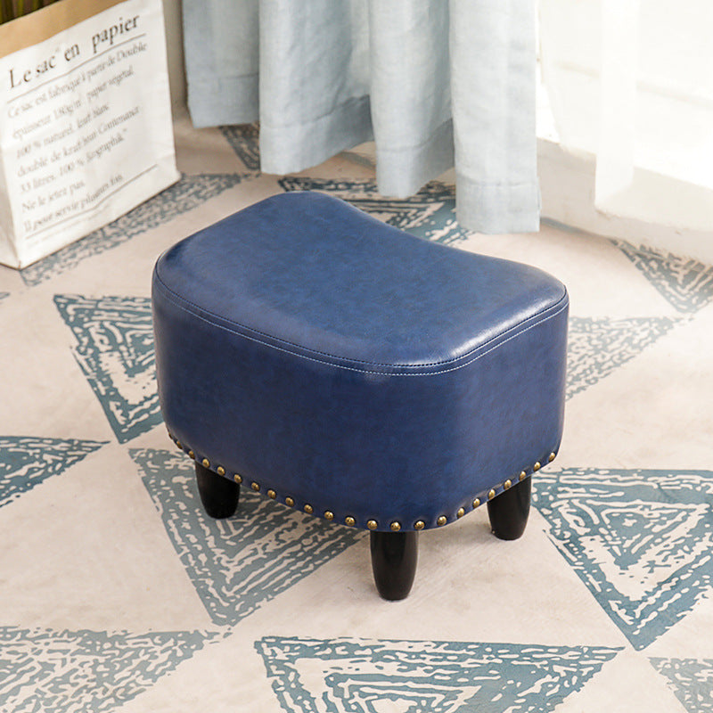 Nailhead Trim Ottoman Leather Special Shape Contrast Color Stain Resistant Ottoman Blue 1 Piece Clearhalo 'furn' 'furn_ottomans_poufs' 'Furniture' 'Living Room Furniture' 'Ottomans & Poufs' 'ottomans_poufs' 6586341