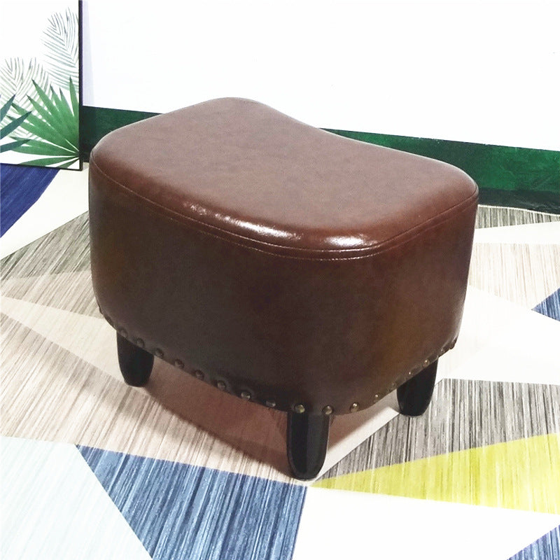 Nailhead Trim Ottoman Leather Special Shape Contrast Color Stain Resistant Ottoman Brown 1 Piece Clearhalo 'furn' 'furn_ottomans_poufs' 'Furniture' 'Living Room Furniture' 'Ottomans & Poufs' 'ottomans_poufs' 6586345