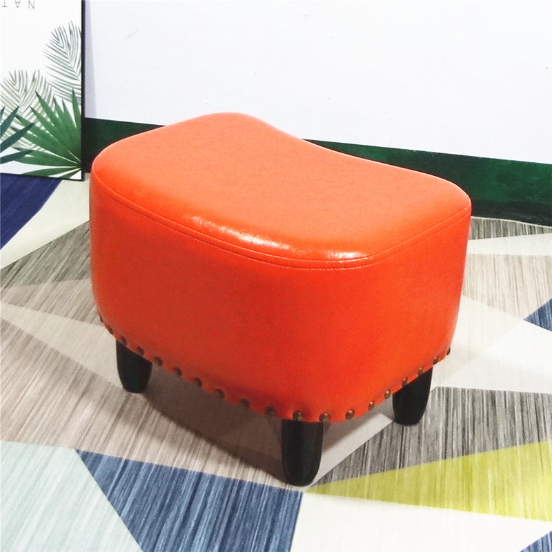 Nailhead Trim Ottoman Leather Special Shape Contrast Color Stain Resistant Ottoman Orange 1 Piece Clearhalo 'furn' 'furn_ottomans_poufs' 'Furniture' 'Living Room Furniture' 'Ottomans & Poufs' 'ottomans_poufs' 6586346