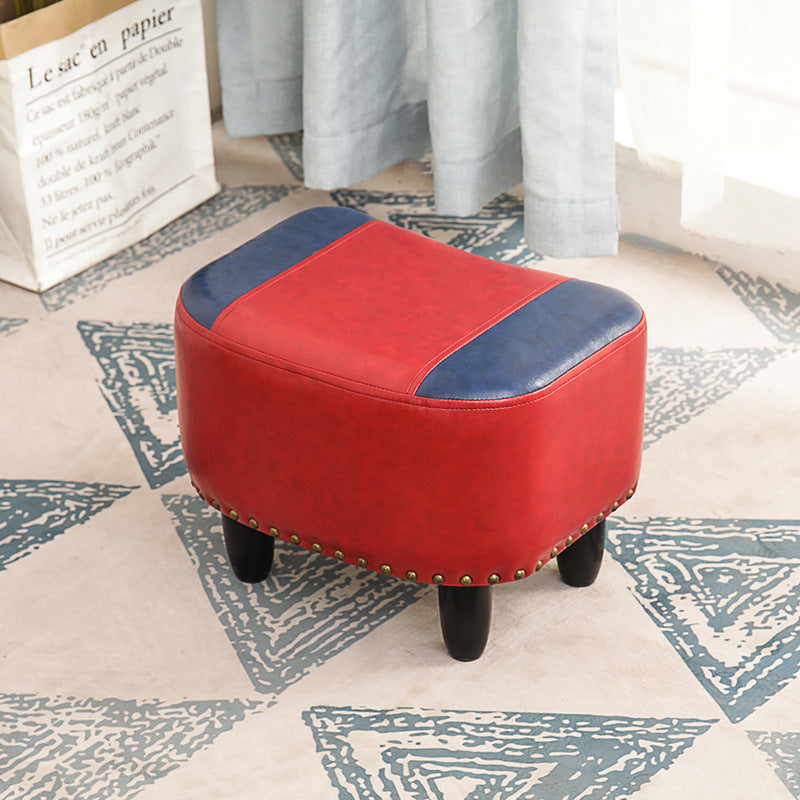 Nailhead Trim Ottoman Leather Special Shape Contrast Color Stain Resistant Ottoman Red-Blue 1 Piece Clearhalo 'furn' 'furn_ottomans_poufs' 'Furniture' 'Living Room Furniture' 'Ottomans & Poufs' 'ottomans_poufs' 6586348