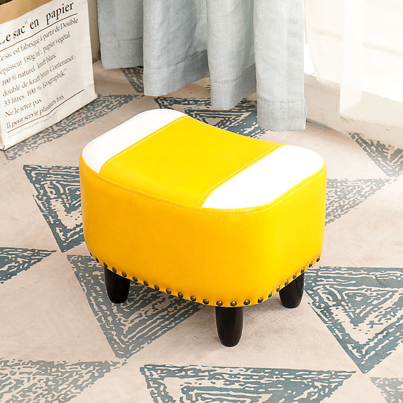 Nailhead Trim Ottoman Leather Special Shape Contrast Color Stain Resistant Ottoman Yellow White 1 Piece Clearhalo 'furn' 'furn_ottomans_poufs' 'Furniture' 'Living Room Furniture' 'Ottomans & Poufs' 'ottomans_poufs' 6586351