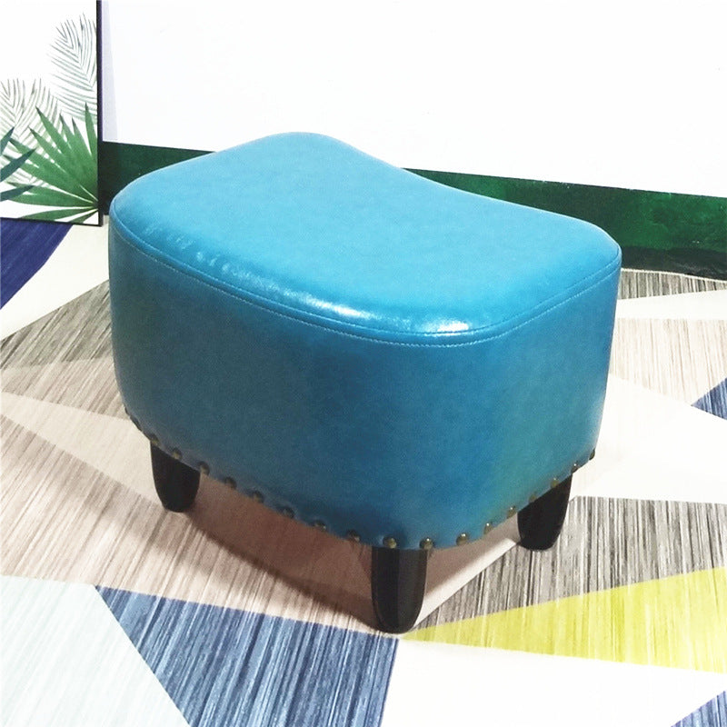 Nailhead Trim Ottoman Leather Special Shape Contrast Color Stain Resistant Ottoman Lake Blue 1 Piece Clearhalo 'furn' 'furn_ottomans_poufs' 'Furniture' 'Living Room Furniture' 'Ottomans & Poufs' 'ottomans_poufs' 6586352