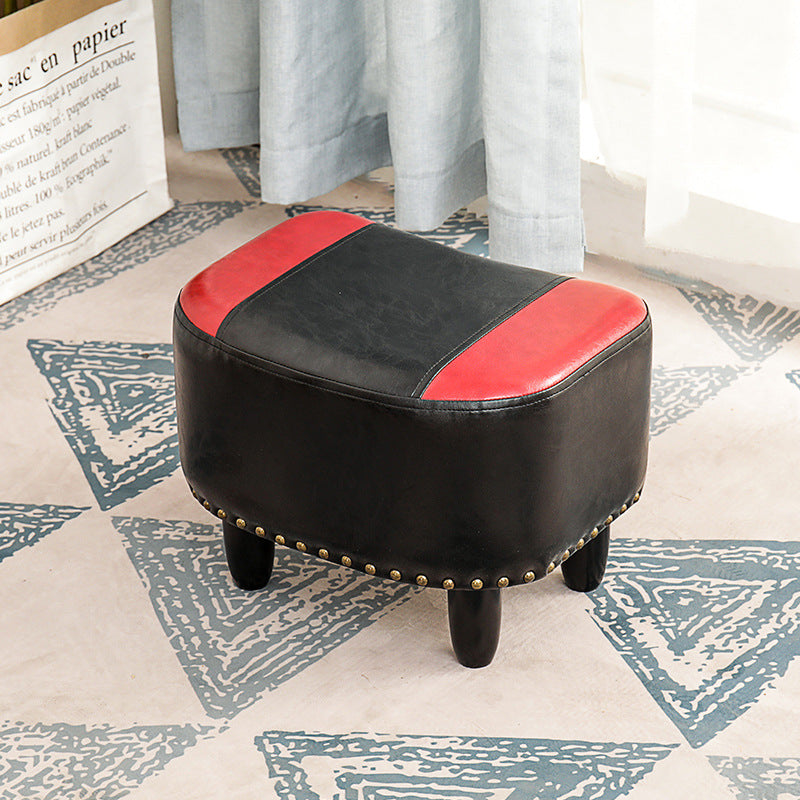 Nailhead Trim Ottoman Leather Special Shape Contrast Color Stain Resistant Ottoman Black-Red 1 Piece Clearhalo 'furn' 'furn_ottomans_poufs' 'Furniture' 'Living Room Furniture' 'Ottomans & Poufs' 'ottomans_poufs' 6586360