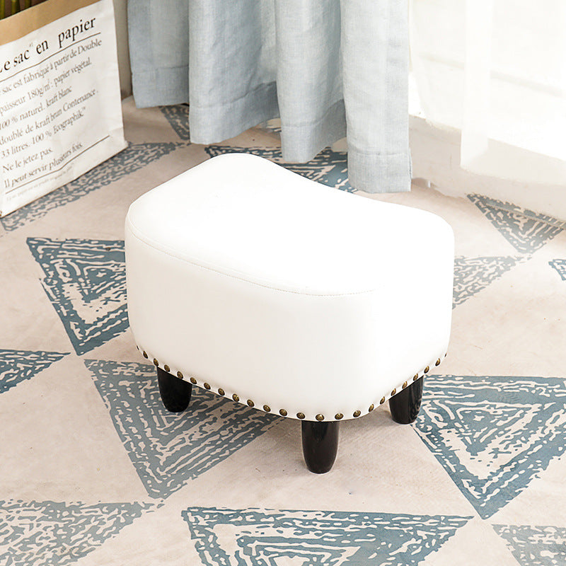 Nailhead Trim Ottoman Leather Special Shape Contrast Color Stain Resistant Ottoman White 1 Piece Clearhalo 'furn' 'furn_ottomans_poufs' 'Furniture' 'Living Room Furniture' 'Ottomans & Poufs' 'ottomans_poufs' 6586363