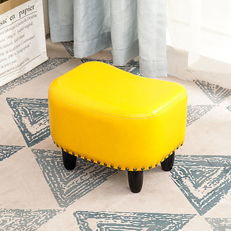 Nailhead Trim Ottoman Leather Special Shape Contrast Color Stain Resistant Ottoman Yellow 1 Piece Clearhalo 'furn' 'furn_ottomans_poufs' 'Furniture' 'Living Room Furniture' 'Ottomans & Poufs' 'ottomans_poufs' 6586365