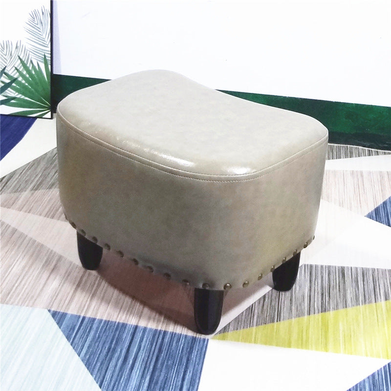 Nailhead Trim Ottoman Leather Special Shape Contrast Color Stain Resistant Ottoman Grey 1 Piece Clearhalo 'furn' 'furn_ottomans_poufs' 'Furniture' 'Living Room Furniture' 'Ottomans & Poufs' 'ottomans_poufs' 6586366