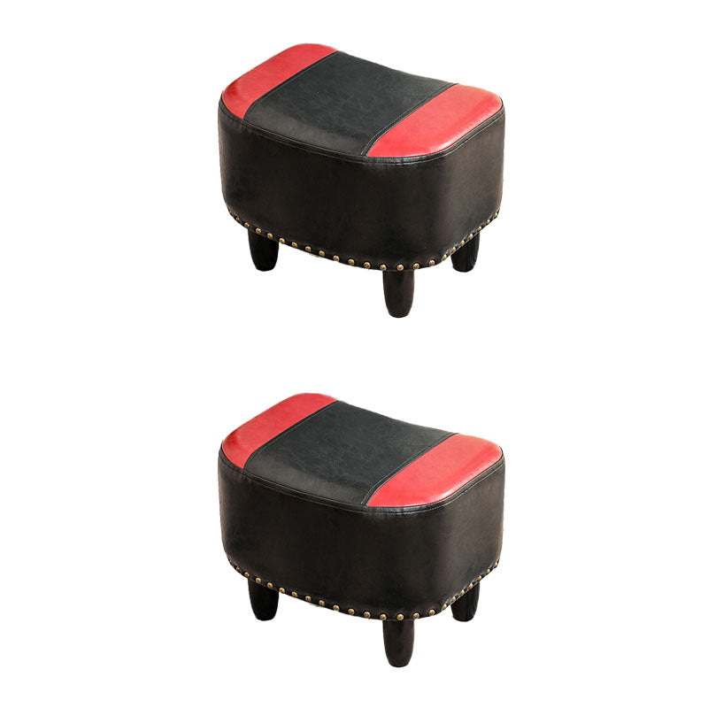 Nailhead Trim Ottoman Leather Special Shape Contrast Color Stain Resistant Ottoman Black-Red 2 Piece Set Clearhalo 'furn' 'furn_ottomans_poufs' 'Furniture' 'Living Room Furniture' 'Ottomans & Poufs' 'ottomans_poufs' 6586375