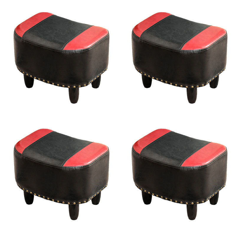 Nailhead Trim Ottoman Leather Special Shape Contrast Color Stain Resistant Ottoman Black-Red 4 Piece Set Clearhalo 'furn' 'furn_ottomans_poufs' 'Furniture' 'Living Room Furniture' 'Ottomans & Poufs' 'ottomans_poufs' 6586376