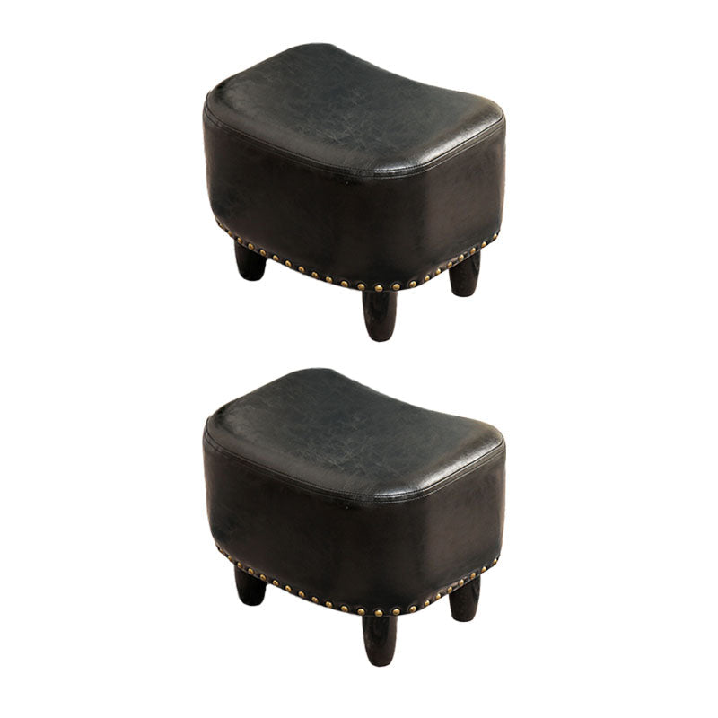 Nailhead Trim Ottoman Leather Special Shape Contrast Color Stain Resistant Ottoman Black 2 Piece Set Clearhalo 'furn' 'furn_ottomans_poufs' 'Furniture' 'Living Room Furniture' 'Ottomans & Poufs' 'ottomans_poufs' 6586377