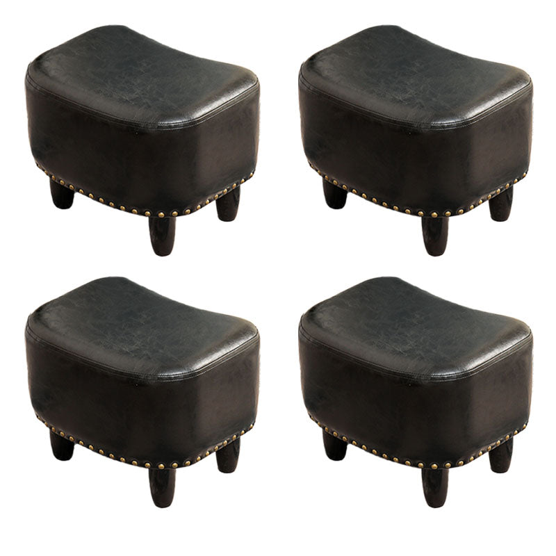 Nailhead Trim Ottoman Leather Special Shape Contrast Color Stain Resistant Ottoman Black 4 Piece Set Clearhalo 'furn' 'furn_ottomans_poufs' 'Furniture' 'Living Room Furniture' 'Ottomans & Poufs' 'ottomans_poufs' 6586378