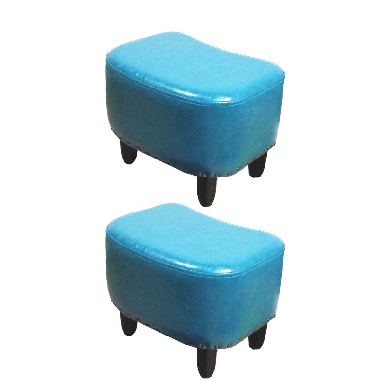 Nailhead Trim Ottoman Leather Special Shape Contrast Color Stain Resistant Ottoman Lake Blue 2 Piece Set Clearhalo 'furn' 'furn_ottomans_poufs' 'Furniture' 'Living Room Furniture' 'Ottomans & Poufs' 'ottomans_poufs' 6586381