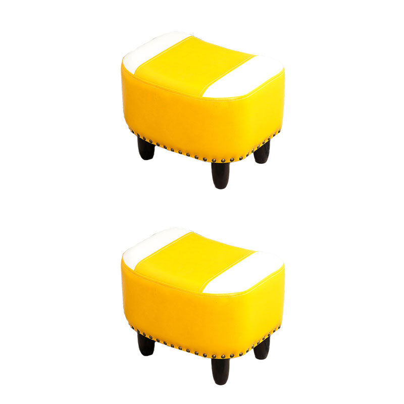 Nailhead Trim Ottoman Leather Special Shape Contrast Color Stain Resistant Ottoman Yellow White 2 Piece Set Clearhalo 'furn' 'furn_ottomans_poufs' 'Furniture' 'Living Room Furniture' 'Ottomans & Poufs' 'ottomans_poufs' 6586383