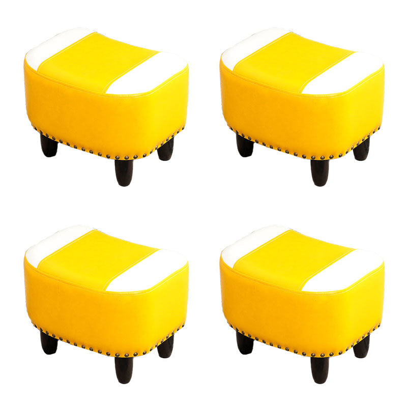 Nailhead Trim Ottoman Leather Special Shape Contrast Color Stain Resistant Ottoman Yellow White 4 Piece Set Clearhalo 'furn' 'furn_ottomans_poufs' 'Furniture' 'Living Room Furniture' 'Ottomans & Poufs' 'ottomans_poufs' 6586384