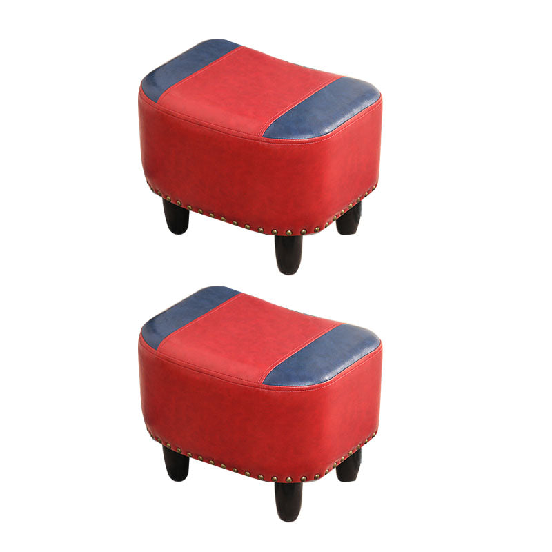 Nailhead Trim Ottoman Leather Special Shape Contrast Color Stain Resistant Ottoman Red-Blue 2 Piece Set Clearhalo 'furn' 'furn_ottomans_poufs' 'Furniture' 'Living Room Furniture' 'Ottomans & Poufs' 'ottomans_poufs' 6586385