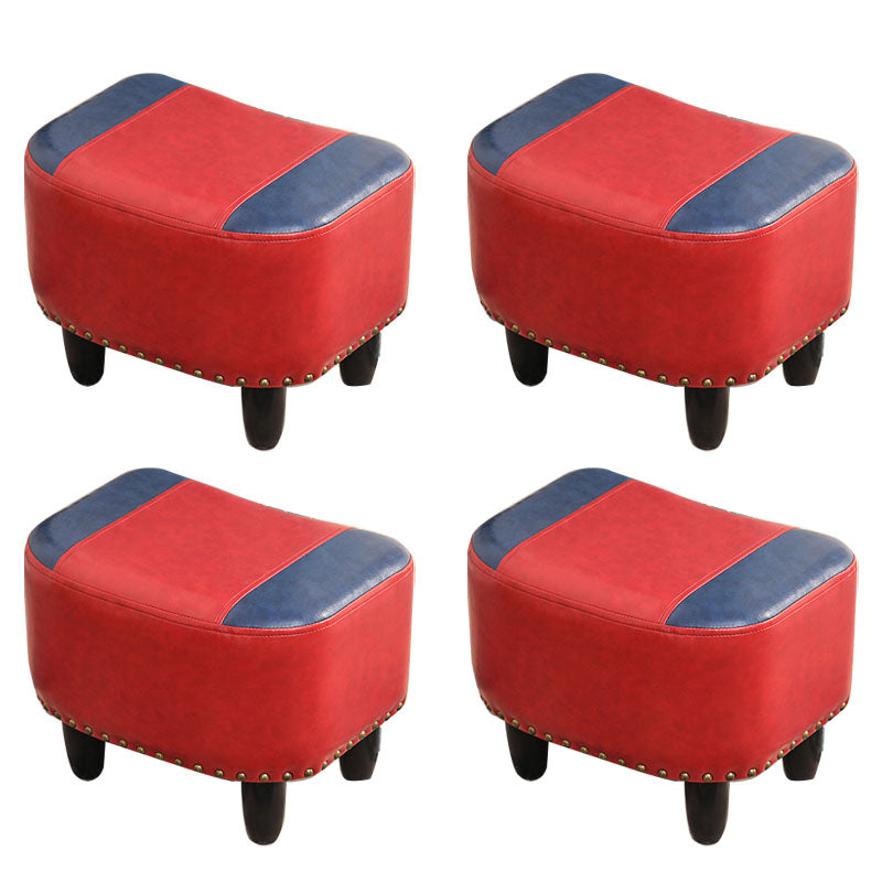 Nailhead Trim Ottoman Leather Special Shape Contrast Color Stain Resistant Ottoman Red-Blue 4 Piece Set Clearhalo 'furn' 'furn_ottomans_poufs' 'Furniture' 'Living Room Furniture' 'Ottomans & Poufs' 'ottomans_poufs' 6586386