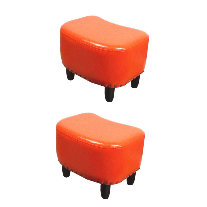 Nailhead Trim Ottoman Leather Special Shape Contrast Color Stain Resistant Ottoman Orange 2 Piece Set Clearhalo 'furn' 'furn_ottomans_poufs' 'Furniture' 'Living Room Furniture' 'Ottomans & Poufs' 'ottomans_poufs' 6586387