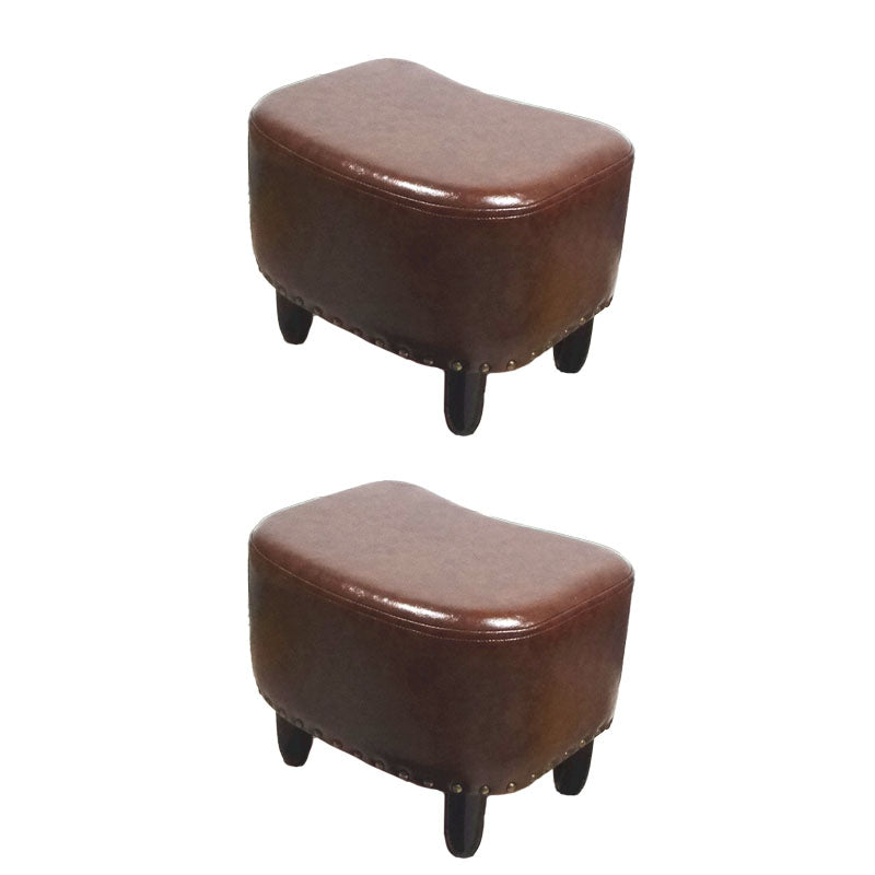 Nailhead Trim Ottoman Leather Special Shape Contrast Color Stain Resistant Ottoman Brown 2 Piece Set Clearhalo 'furn' 'furn_ottomans_poufs' 'Furniture' 'Living Room Furniture' 'Ottomans & Poufs' 'ottomans_poufs' 6586389