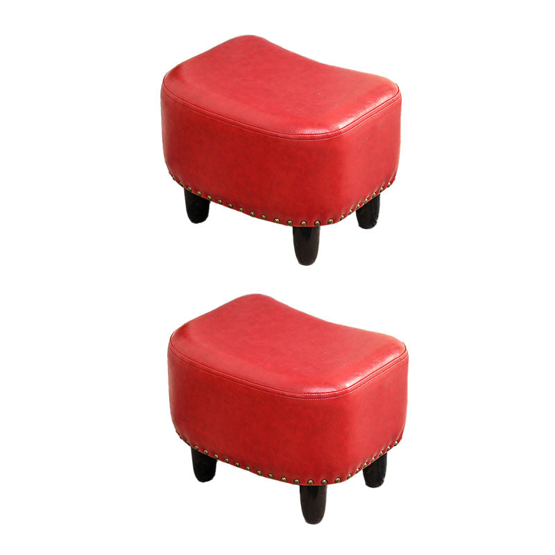 Nailhead Trim Ottoman Leather Special Shape Contrast Color Stain Resistant Ottoman Red 2 Piece Set Clearhalo 'furn' 'furn_ottomans_poufs' 'Furniture' 'Living Room Furniture' 'Ottomans & Poufs' 'ottomans_poufs' 6586391