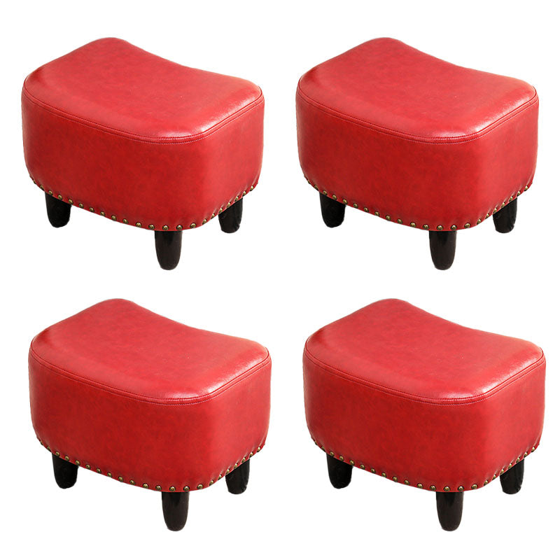 Nailhead Trim Ottoman Leather Special Shape Contrast Color Stain Resistant Ottoman Red 4 Piece Set Clearhalo 'furn' 'furn_ottomans_poufs' 'Furniture' 'Living Room Furniture' 'Ottomans & Poufs' 'ottomans_poufs' 6586392