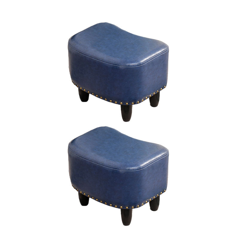 Nailhead Trim Ottoman Leather Special Shape Contrast Color Stain Resistant Ottoman Blue 2 Piece Set Clearhalo 'furn' 'furn_ottomans_poufs' 'Furniture' 'Living Room Furniture' 'Ottomans & Poufs' 'ottomans_poufs' 6586393