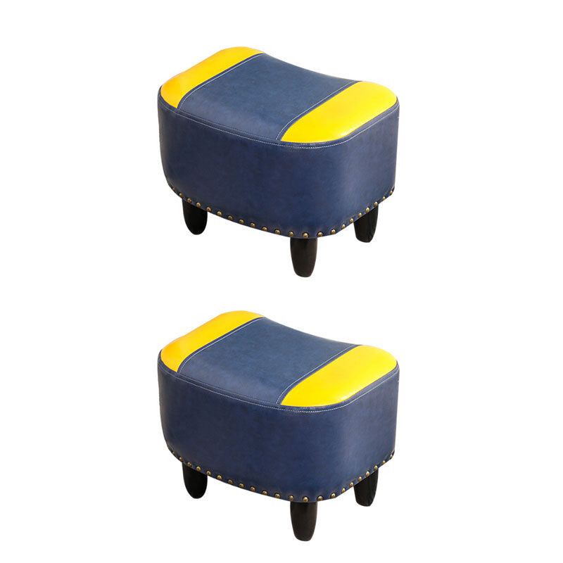 Nailhead Trim Ottoman Leather Special Shape Contrast Color Stain Resistant Ottoman Blue-Yellow 2 Piece Set Clearhalo 'furn' 'furn_ottomans_poufs' 'Furniture' 'Living Room Furniture' 'Ottomans & Poufs' 'ottomans_poufs' 6586395