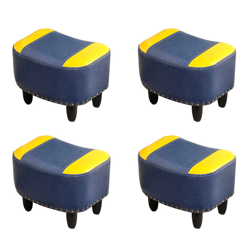 Nailhead Trim Ottoman Leather Special Shape Contrast Color Stain Resistant Ottoman Blue-Yellow 4 Piece Set Clearhalo 'furn' 'furn_ottomans_poufs' 'Furniture' 'Living Room Furniture' 'Ottomans & Poufs' 'ottomans_poufs' 6586396