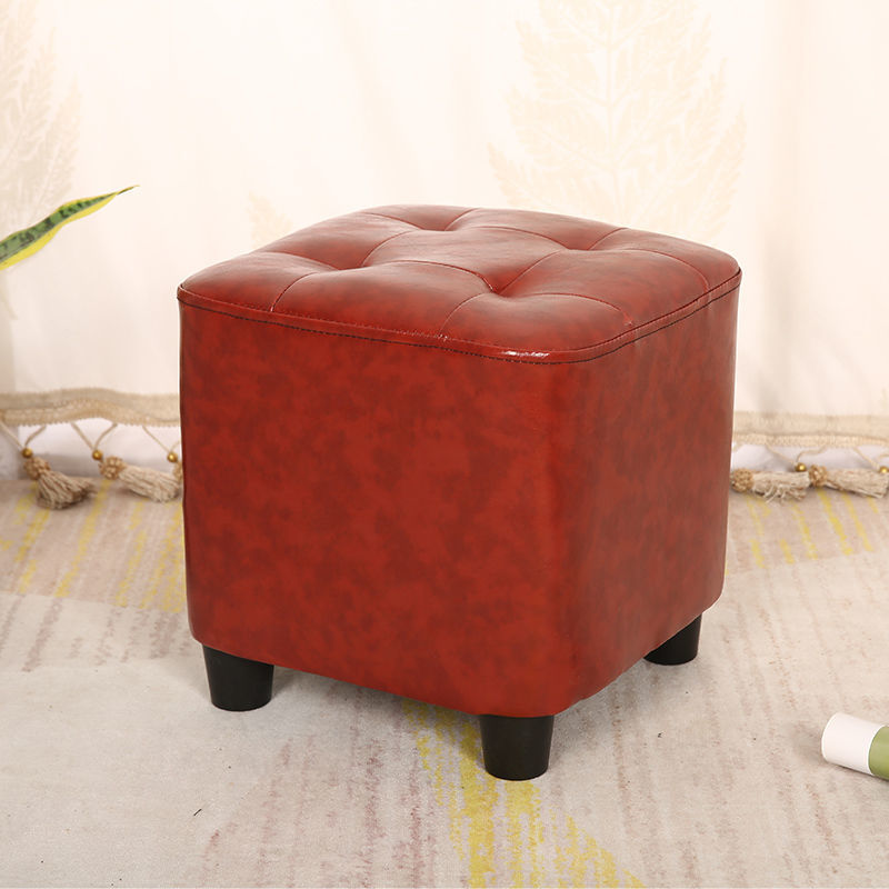 Modern Square Pouf Pure Color Tufted Upholstered Faux Leather Cube Ottoman Burgundy 1 Piece Clearhalo 'furn' 'furn_ottomans_poufs' 'Furniture' 'Living Room Furniture' 'Ottomans & Poufs' 'ottomans_poufs' 6586461