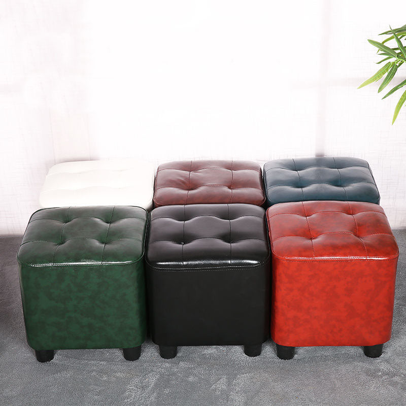 Modern Square Pouf Pure Color Tufted Upholstered Faux Leather Cube Ottoman Clearhalo 'furn' 'furn_ottomans_poufs' 'Furniture' 'Living Room Furniture' 'Ottomans & Poufs' 'ottomans_poufs' 6586462