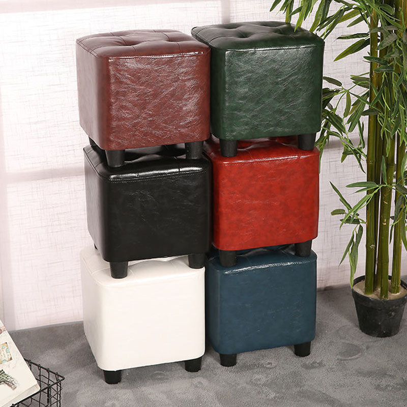 Modern Square Pouf Pure Color Tufted Upholstered Faux Leather Cube Ottoman Clearhalo 'furn' 'furn_ottomans_poufs' 'Furniture' 'Living Room Furniture' 'Ottomans & Poufs' 'ottomans_poufs' 6586464
