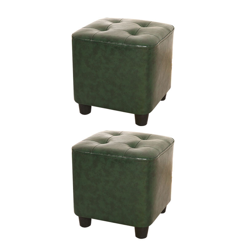 Modern Square Pouf Pure Color Tufted Upholstered Faux Leather Cube Ottoman Blackish Green 2 Piece Set Clearhalo 'furn' 'furn_ottomans_poufs' 'Furniture' 'Living Room Furniture' 'Ottomans & Poufs' 'ottomans_poufs' 6586487