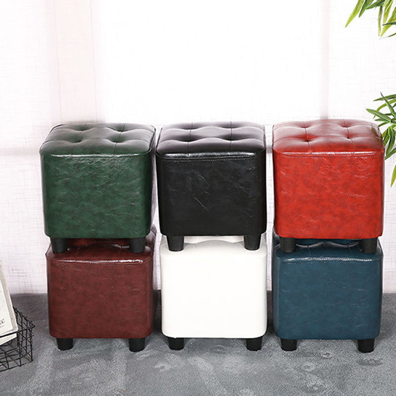 Modern Square Pouf Pure Color Tufted Upholstered Faux Leather Cube Ottoman Clearhalo 'furn' 'furn_ottomans_poufs' 'Furniture' 'Living Room Furniture' 'Ottomans & Poufs' 'ottomans_poufs' 6586488