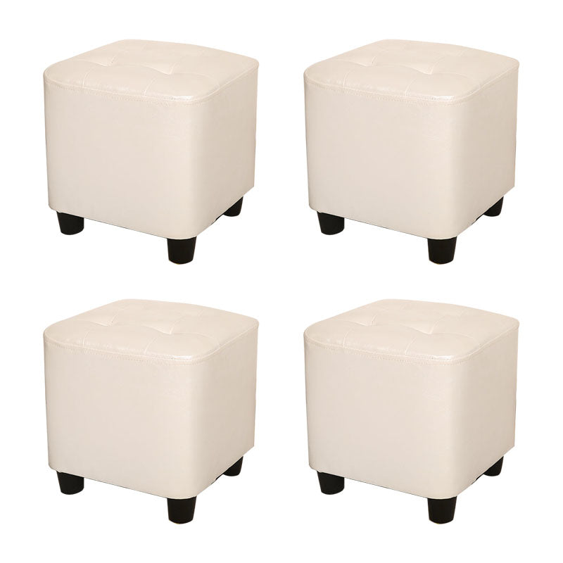 Modern Square Pouf Pure Color Tufted Upholstered Faux Leather Cube Ottoman White 4 Piece Set Clearhalo 'furn' 'furn_ottomans_poufs' 'Furniture' 'Living Room Furniture' 'Ottomans & Poufs' 'ottomans_poufs' 6586491