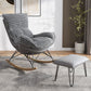 Contemporary Rocking Chair Pure Color Faux Leather Water Resistant Chair with Ottoman