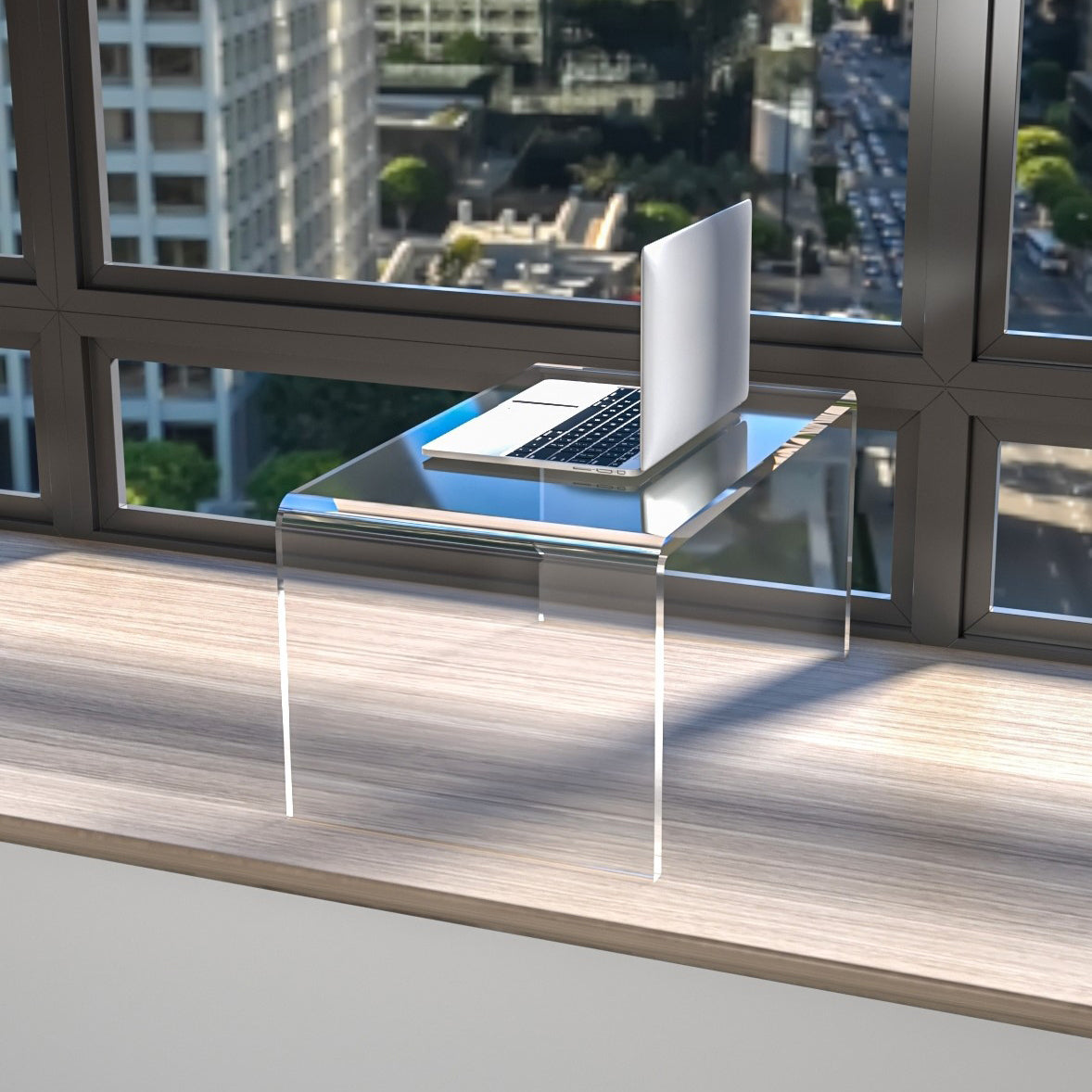 Acrylic Rectangular Writing Desk Contemporary Sled Base Laptop Table 27.5"L x 16"W x 16"H Clear Clearhalo 'furn' 'furn_office_desk' 'Furniture' 'Office Desks' 'Office Furniture' 'office_desk' 6586851