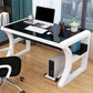 Contemporary Glass Top Office Desk Rectangular Writing Desk with Metal Legs