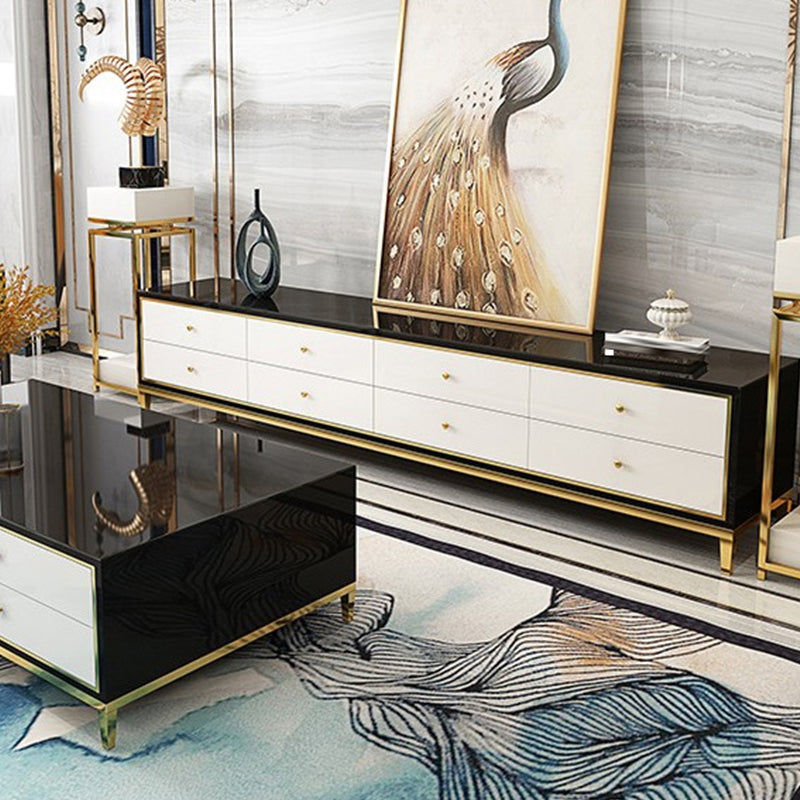 Glam Glass Stand Console Drawers Included Media Console with Legs for Living Room Clearhalo 'furn' 'furn_tv_stands_entertainment_centers' 'Furniture' 'Living Room Furniture' 'TV Stands & Entertainment Centers' 'TV Stands & Media Storage Furniture' 'tv_stands_entertainment_centers' 6587300