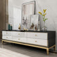 Glam Glass Stand Console Drawers Included Media Console with Legs for Living Room 71"L x 16"W x 20"H Black White Clearhalo 'furn' 'furn_tv_stands_entertainment_centers' 'Furniture' 'Living Room Furniture' 'TV Stands & Entertainment Centers' 'TV Stands & Media Storage Furniture' 'tv_stands_entertainment_centers' 6587301