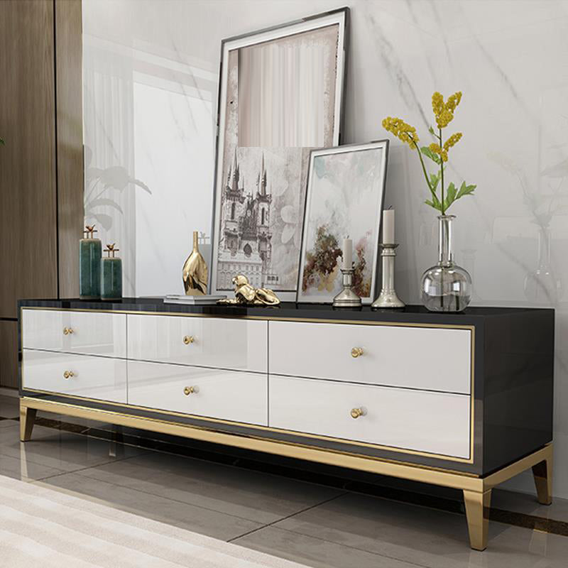 Glam Glass Stand Console Drawers Included Media Console with Legs for Living Room 71"L x 16"W x 20"H Black White Clearhalo 'furn' 'furn_tv_stands_entertainment_centers' 'Furniture' 'Living Room Furniture' 'TV Stands & Entertainment Centers' 'TV Stands & Media Storage Furniture' 'tv_stands_entertainment_centers' 6587301