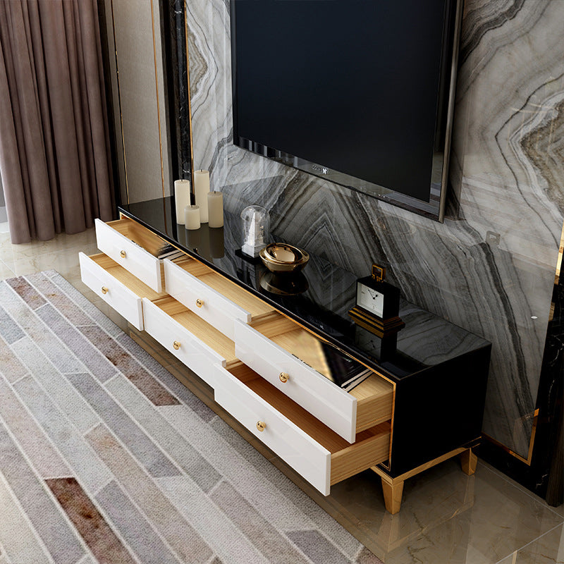 Glam Glass Stand Console Drawers Included Media Console with Legs for Living Room 79"L x 16"W x 20"H Black White Clearhalo 'furn' 'furn_tv_stands_entertainment_centers' 'Furniture' 'Living Room Furniture' 'TV Stands & Entertainment Centers' 'TV Stands & Media Storage Furniture' 'tv_stands_entertainment_centers' 6587302