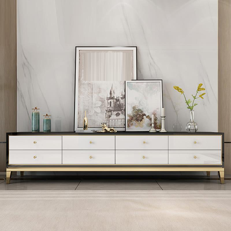 Glam Glass Stand Console Drawers Included Media Console with Legs for Living Room Black White Clearhalo 'furn' 'furn_tv_stands_entertainment_centers' 'Furniture' 'Living Room Furniture' 'TV Stands & Entertainment Centers' 'TV Stands & Media Storage Furniture' 'tv_stands_entertainment_centers' 6587303