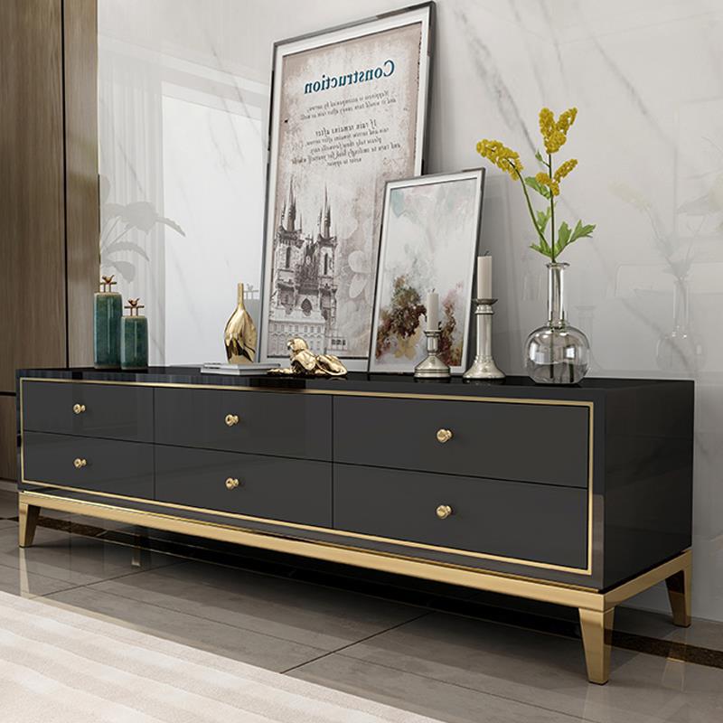 Glam Glass Stand Console Drawers Included Media Console with Legs for Living Room Black Clearhalo 'furn' 'furn_tv_stands_entertainment_centers' 'Furniture' 'Living Room Furniture' 'TV Stands & Entertainment Centers' 'TV Stands & Media Storage Furniture' 'tv_stands_entertainment_centers' 6587304