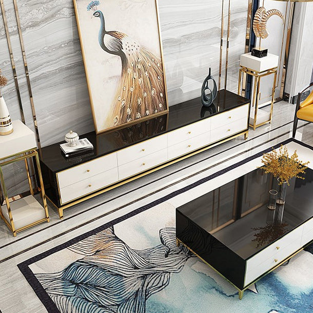 Glam Glass Stand Console Drawers Included Media Console with Legs for Living Room Clearhalo 'furn' 'furn_tv_stands_entertainment_centers' 'Furniture' 'Living Room Furniture' 'TV Stands & Entertainment Centers' 'TV Stands & Media Storage Furniture' 'tv_stands_entertainment_centers' 6587305