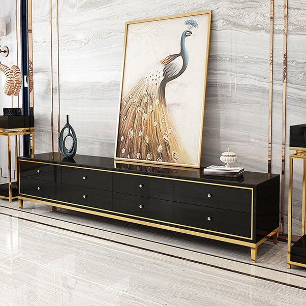Glam Glass Stand Console Drawers Included Media Console with Legs for Living Room 87"L x 16"W x 20"H Black Clearhalo 'furn' 'furn_tv_stands_entertainment_centers' 'Furniture' 'Living Room Furniture' 'TV Stands & Entertainment Centers' 'TV Stands & Media Storage Furniture' 'tv_stands_entertainment_centers' 6587306