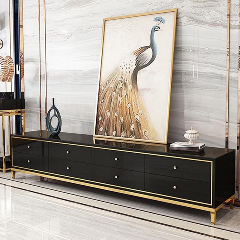 Glam Glass Stand Console Drawers Included Media Console with Legs for Living Room 94.5"L x 16"W x 20"H Black Clearhalo 'furn' 'furn_tv_stands_entertainment_centers' 'Furniture' 'Living Room Furniture' 'TV Stands & Entertainment Centers' 'TV Stands & Media Storage Furniture' 'tv_stands_entertainment_centers' 6587307